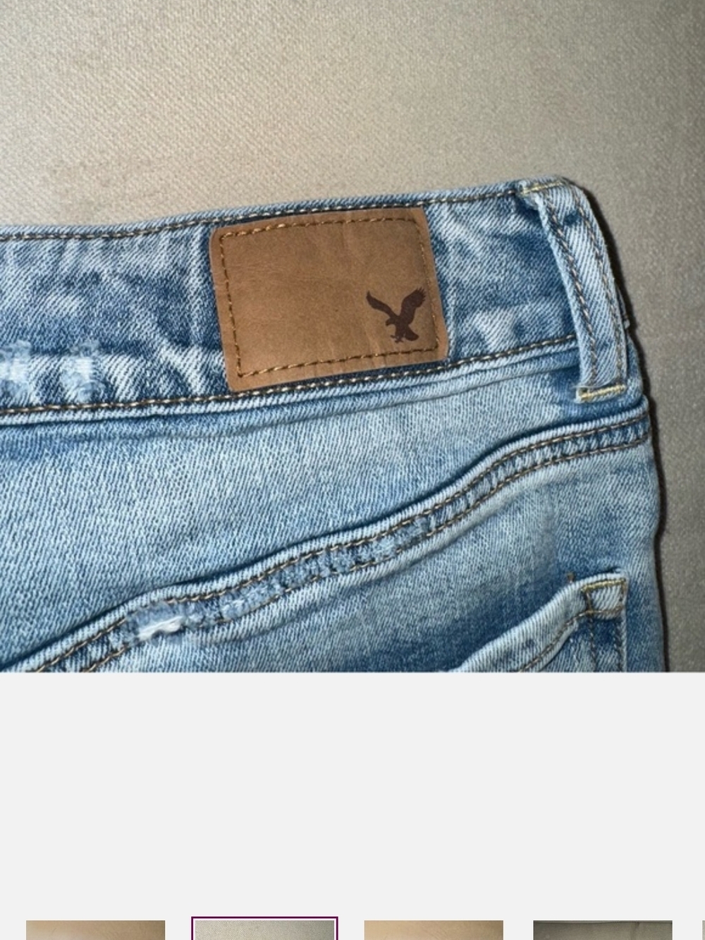 American Eagle Outfitters Light Blue Denim Shorts with White Lace Trim - Picture 2 of 5